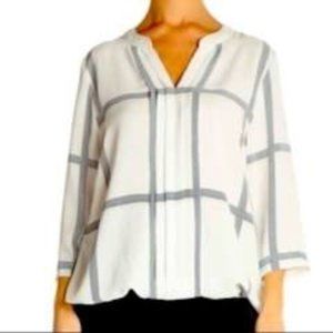 41 HAWTHORN - 3/4 SLEEVE WINDOWPANE BLOUSE - Size L